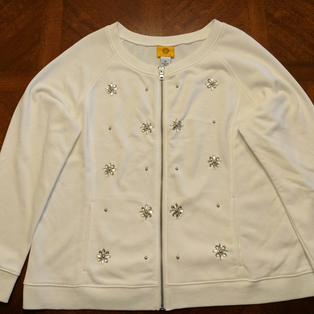 Ruby Rd. French Terry Zip Front Jacket W/Crystals